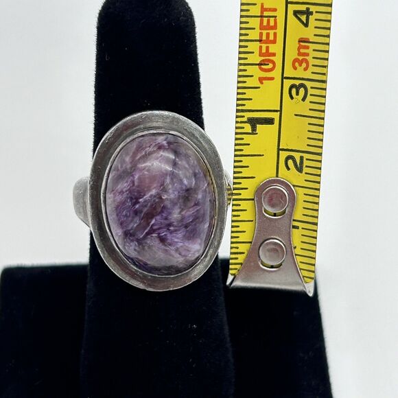 Vintage Sterling Silver 925 Charoite Ring Size 6 - Picture 9 of 11